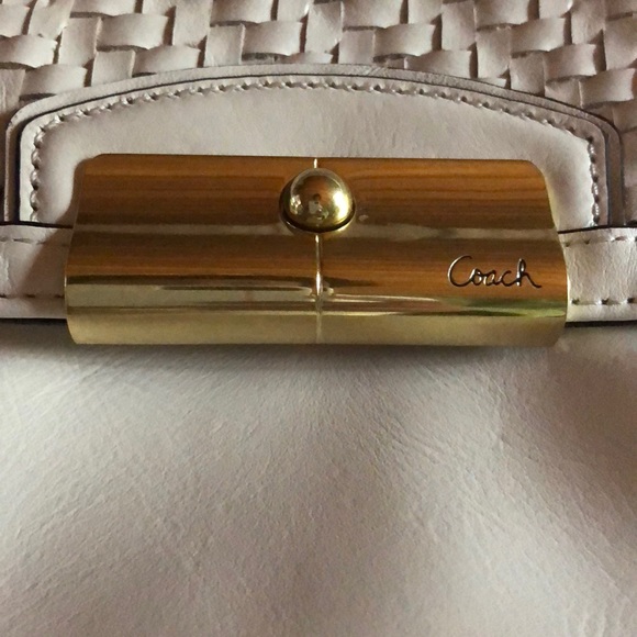 NWT Authentic Coach Purse Woven Leather Cream - Picture 4 of 12